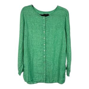 Tahari Emerald Button-Down Linen Blouse – Women’s Plus Size 1X Top